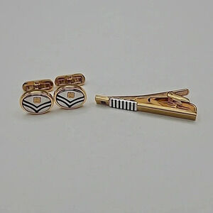 Givenchy Gold Tone Chevron Cufflink and Tie Bar Set